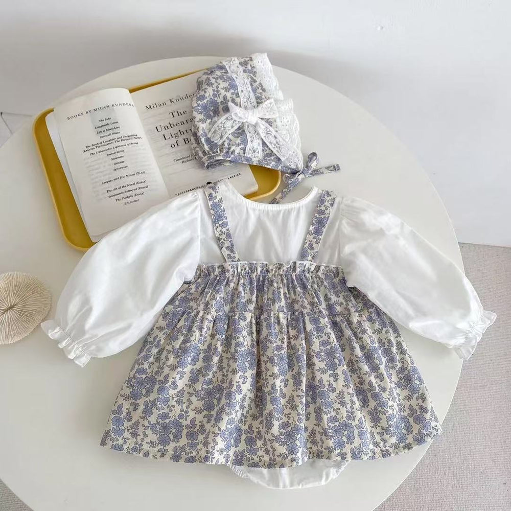 Baby spring autum onesie clothes small floral fake two-piece triangle princess dress baby girl long sleeves romper