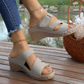 Plus sizeexportnew arrivalwomen's summer open toe outwear slippers thick sole wedge beach one-line plus size sandals