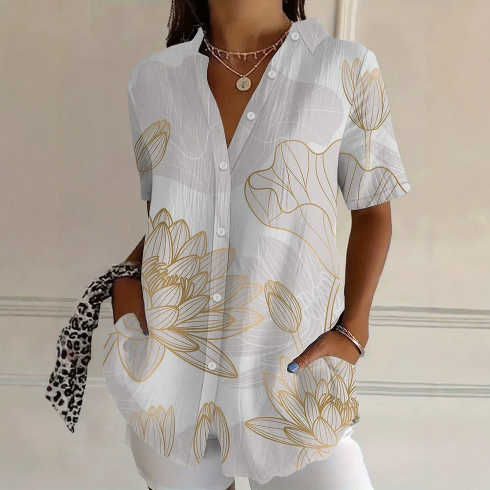 wholesale women's short-sleeved shirts, trendy shirt with hot-selling cross-border print designs, dropshipping available