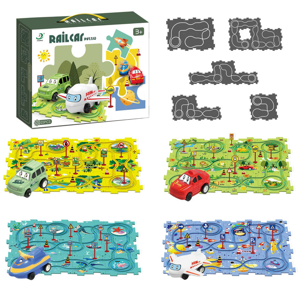 puzzle track car diy free assemble multi-scene map track electric car kids educational toy