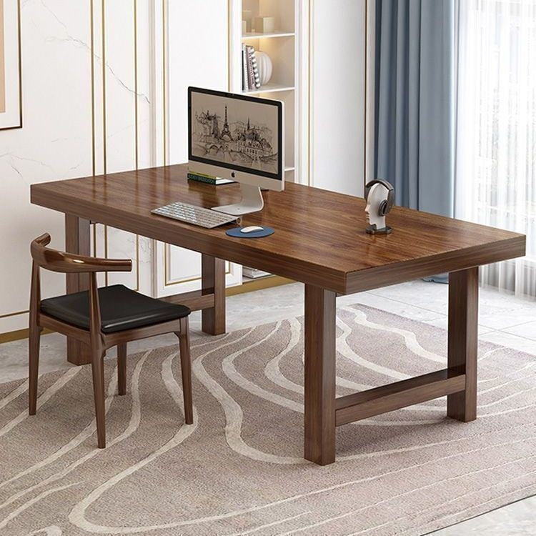 Modern minimalist extra-thick solid wood computer desk for office, living room, home desktop, study, rectangular rounded corner desk