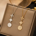【titanium steel】elegant and high-end full diamond real gold exquisite micro-paved four-leaf clover necklace - women's fashion trendy clavicle chain