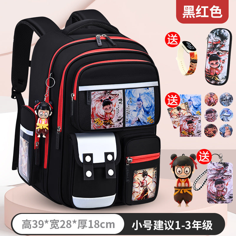 New nezha backpack for elementary school students, grades 1-6, lightweight, spine-protecting, load-reducing, large capacity for boys and girls