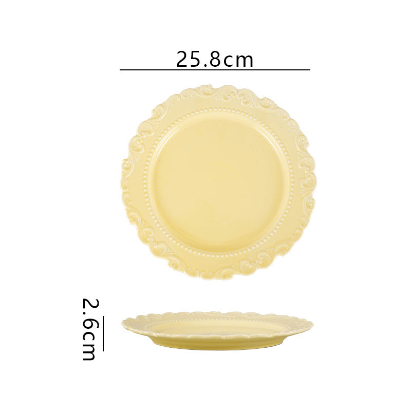 Ins embossed ceramic dinnerware set - vintage style dinner plates, western dinner plates, vegetable plates, royal style cream ceramic plates