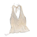 Women's summer new fashion elegant solid color backless pearl button decorated tie-up halter neck tank top