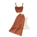 Sweet and spicy style fashioncut out camisole women's shortoutwearknittingtwo-piece sethigh waist slit skirt summer