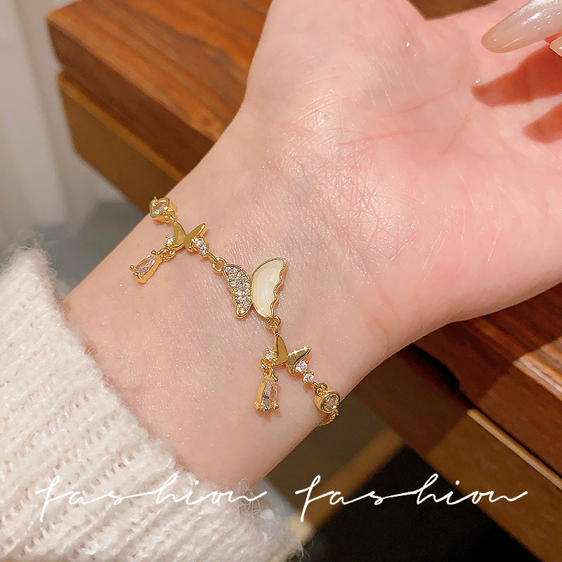 Super fairy micro-embedded zircon bows bracelet for women classy sense of accessible luxury crystal bracelet best selling exquisite pull-out hand jewelry