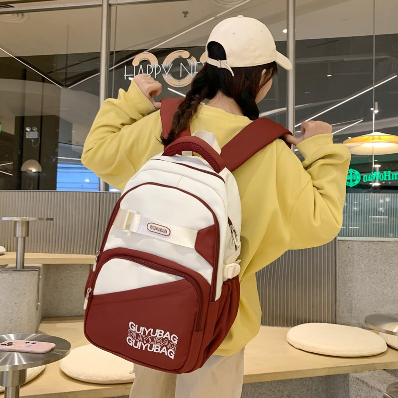 School bag male junior high school student high school student large capacity lightweight backpack simple texture backpack student school bag nylon