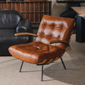 Vintage-style ribbed back casual chair, retro oil wax leather sofa chair, creative art lazy chair, designer negotiation chair