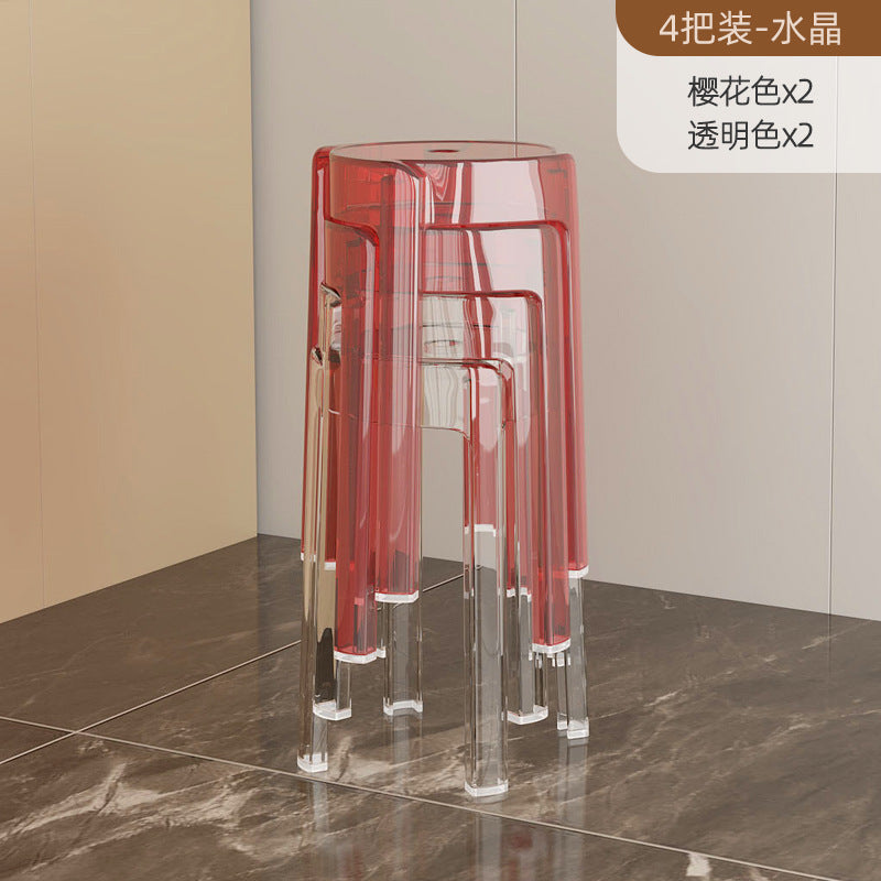 Acrylic plastic stool can be stacked household thickened modern simple stacked transparent chair windmill round rubber bench