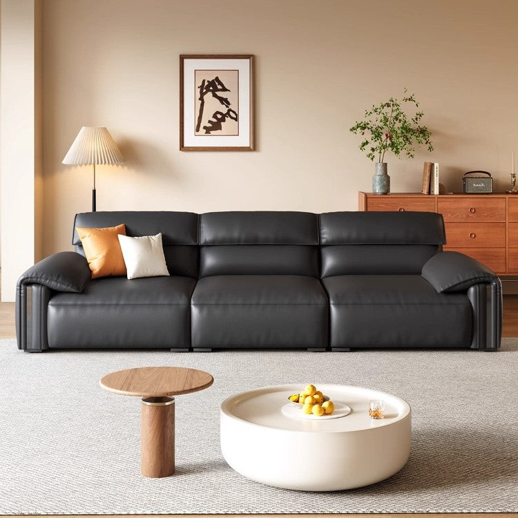 Italian normcore genuine leather sofa modern for home living room black straight row three seatsaccessible luxury first layer cowhide art sofa