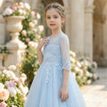 export girls' dresses: lace-trimmed, bestselling flower girl wedding dresses, runway-ready, piano performance outfits with three-quarter sleeves