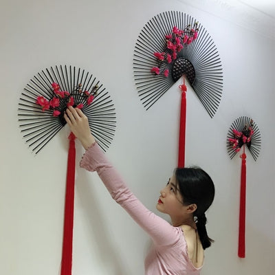 New chinoiserie wall decoration iron wall hanging fan living room dining room wall decoration wall decoration creative wall pendant