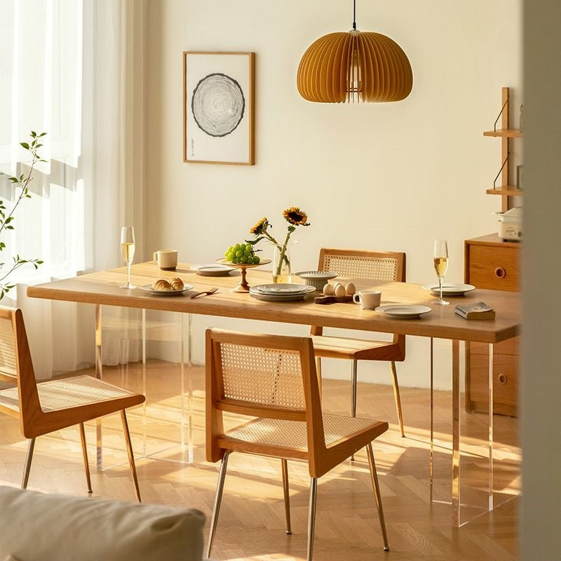 Acrylic floating dining table - modern minimalist rectangular nordic japanese style solid wood large panel table - natural wood workstation