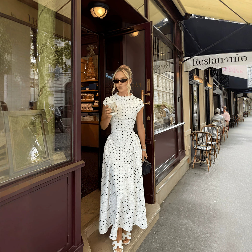 cross-border fashionexportfrenchretro polka dot waist slimming lookdressspring & fall summerelegantelegancelong skirt