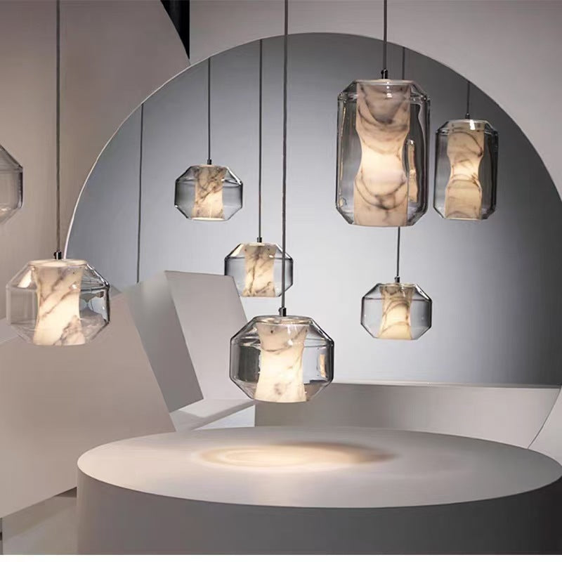 Minimalist marble single-head pendant light - modern & stylish for dining, bar, small bedroom, or bedside - designer lighting fixture for restaurants