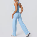 fashion brushed pure color tight i-shaped back sports suit running fitness yoga wear wide-leg two-piece set