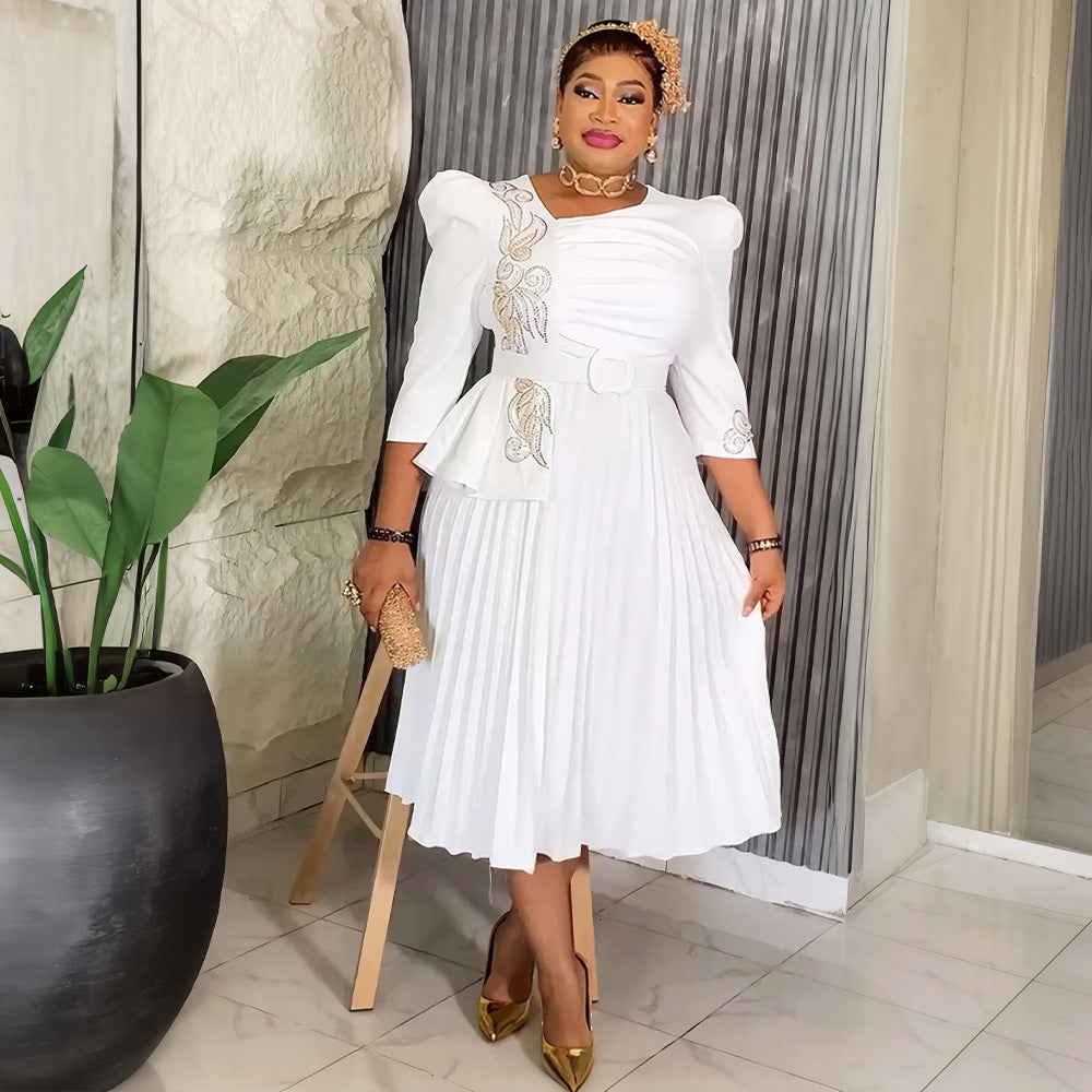 Amazon fashion elegance commuting pleated skirt cross-border women's clothing african foreign trade women's clothing plus size pleated dress