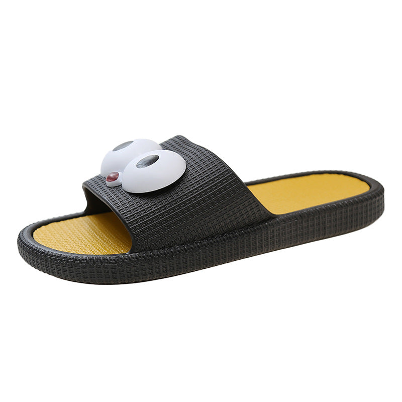 2024new arrival women's slippers with shit feeling, popular ins home cartoon big-eyed bird thick-soled grids one-line slippers for women