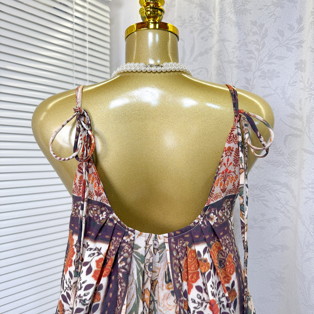 Bohemian print halter backless dress - women's summer vacation beach dress - slimming and flattering maxi dress