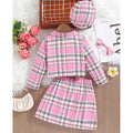 Spring & fallgirlplaidsuittwo-piece setk-style gray pink plaid lapel preppy style hat suit children's skirt