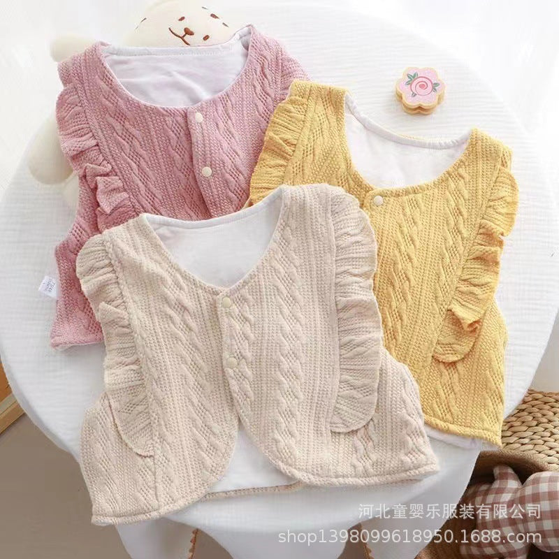 Baby spring autumk-style outwear vest cute western style lace vest outwear double layer vest trendy