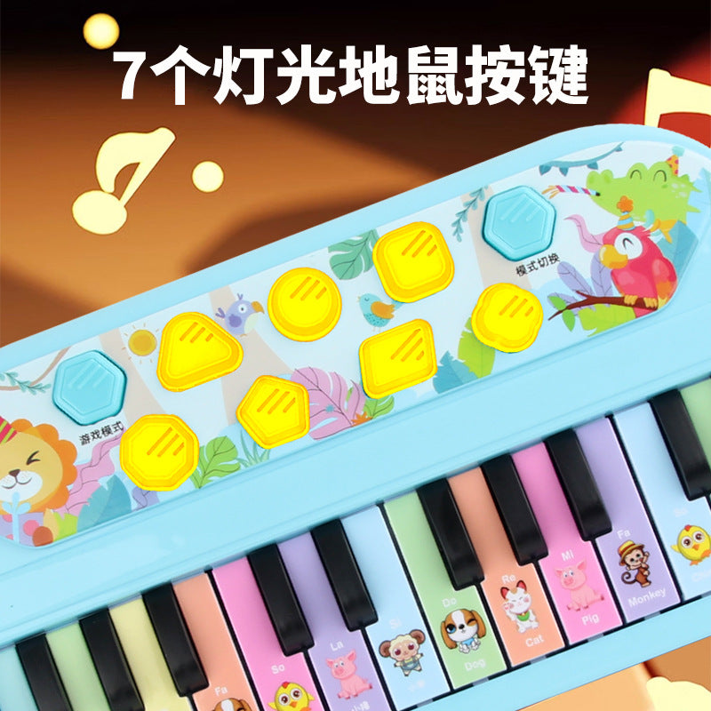 Children's electronic keyboard piano with microphone - ages 1-3-6 - musical light-up gopher toy - beginner's starter kit for babies