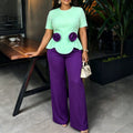 New arrivalpatchworkcontrast color jumpsuit lotus leaf hem stereo flower slimming lookstraight-leg jumpsuit jumpsuits