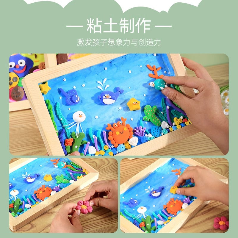 Solid wood clay picture frame mounted wood clay photo frame handmade DIY material wood frame colored clay works display empty frame