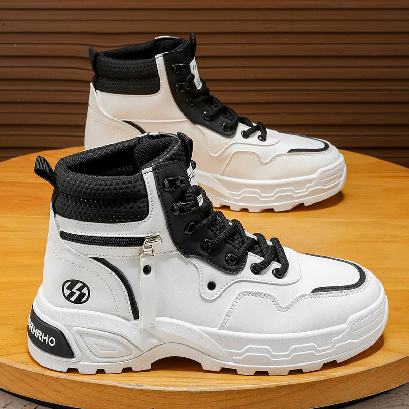 High-top men's shoes springcasualhiking sports non-slipworkwear shoes leather waterproofthick solewhiteboots