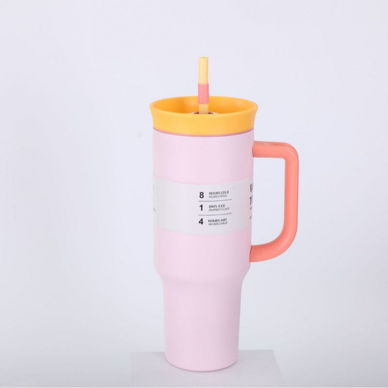 New arrival high-looking ice cup 304 stainless steel ice cup personalized coffee double drinking straw thermos cup wholesale