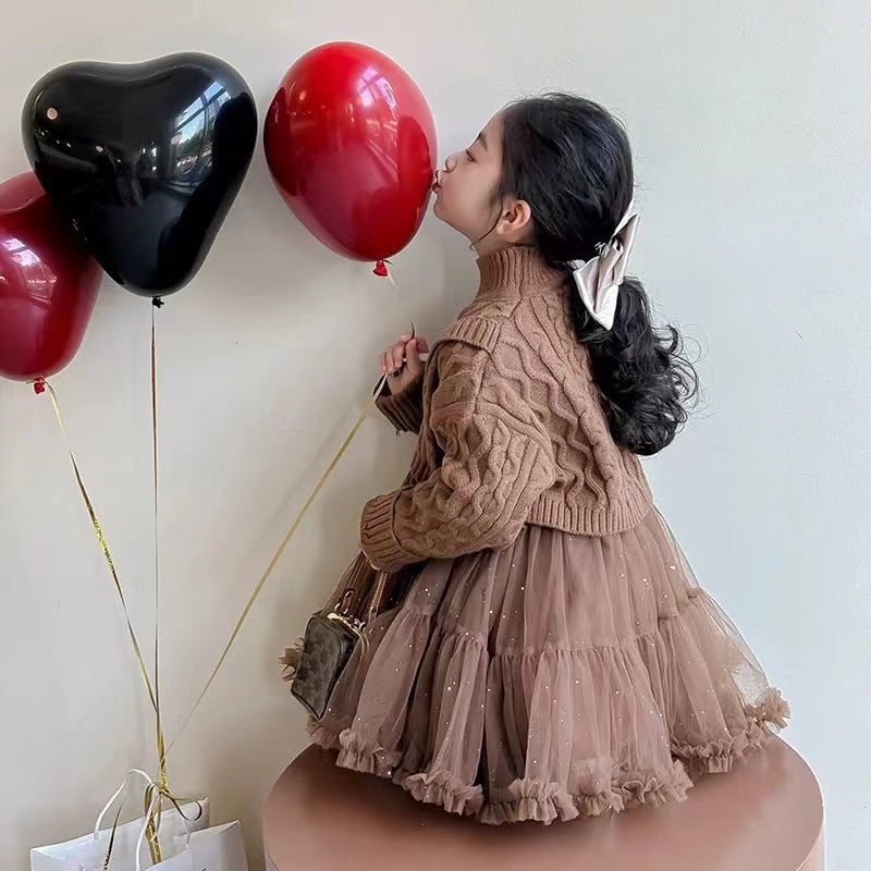 Christmas dress girls' sweater dress  autumn/winter new princess dress new year's outfit tutu skirt set
