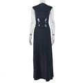 Fashionins cross-border pure color waist women's sleeveless eleganteasiest for match a-line skirtpatchwork high collar street long dress