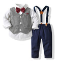 Boys' british style plaid vest, shirt, and overalls three-piece set - stylish outfit for baby boys' birthday parties and performances