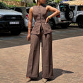 European and american cross-border women's fashion:  autumn new arrival - elegant round neck sleeveless vest top and wide-leg pants fashion set