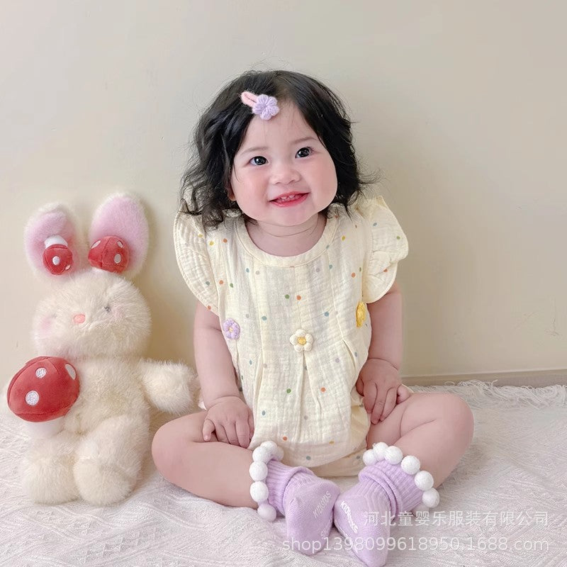 Summer colorful polka dot khaki baby girl flying sleeves new arrival baby clothes cool rompers toddler sweet butt wrap