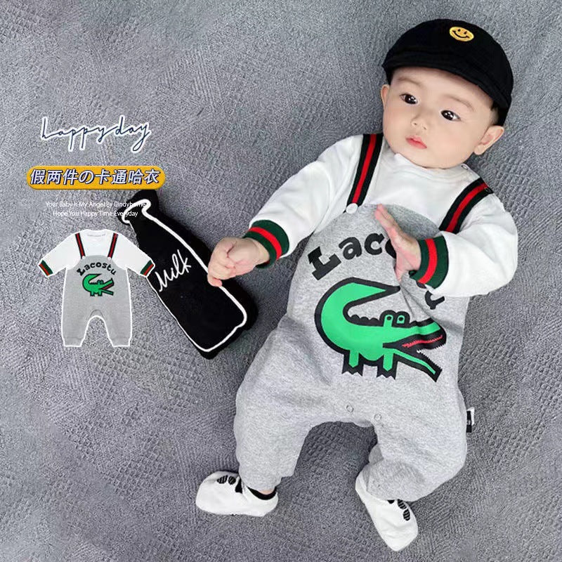 Newborn baby boy romper - spring/autumn cartoon two-piece style - fashionable pullover crawling suit