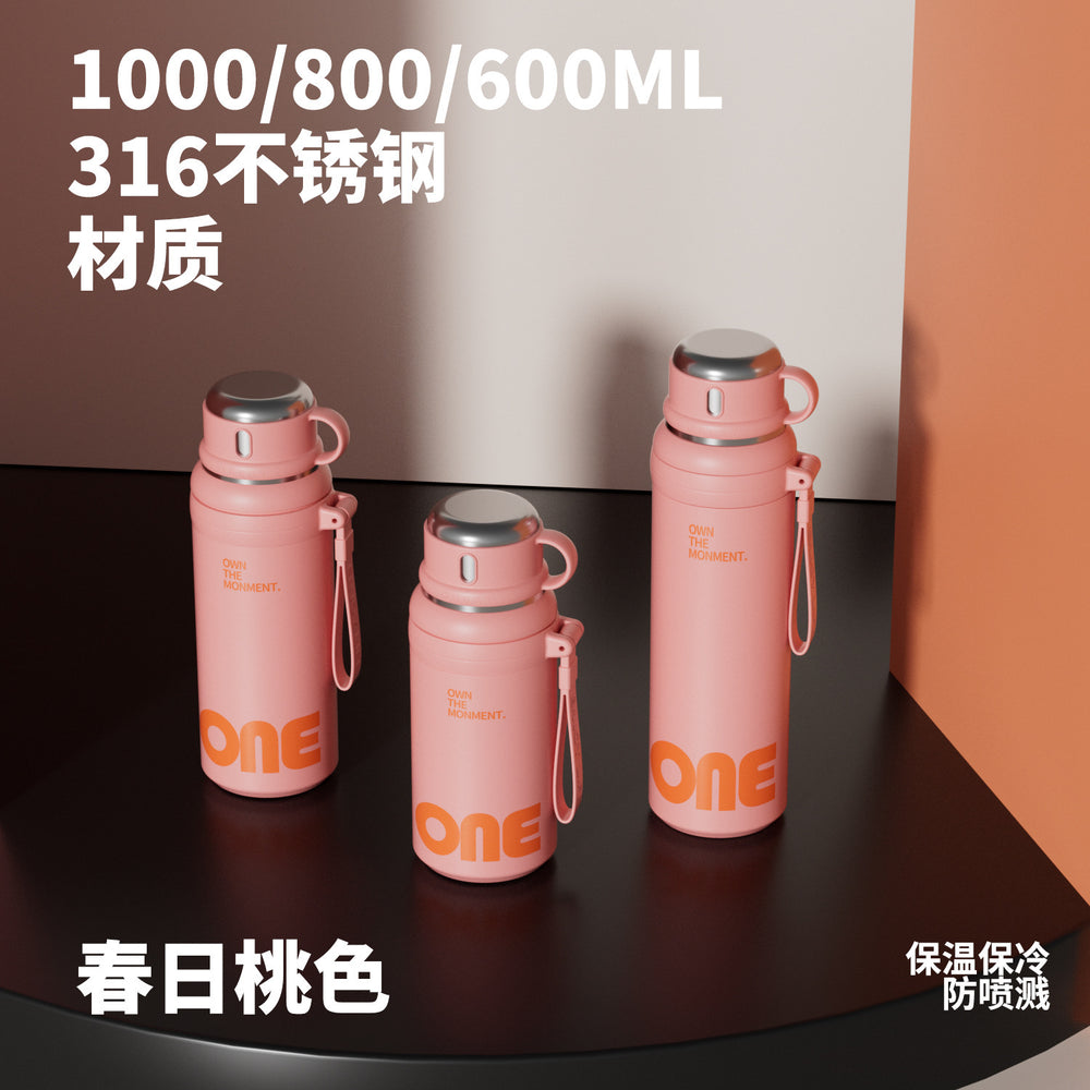 New bowl lid cup large capacity thermos cup 316 stainless steel good-looking straw water cup female student three-drink thermos kettle