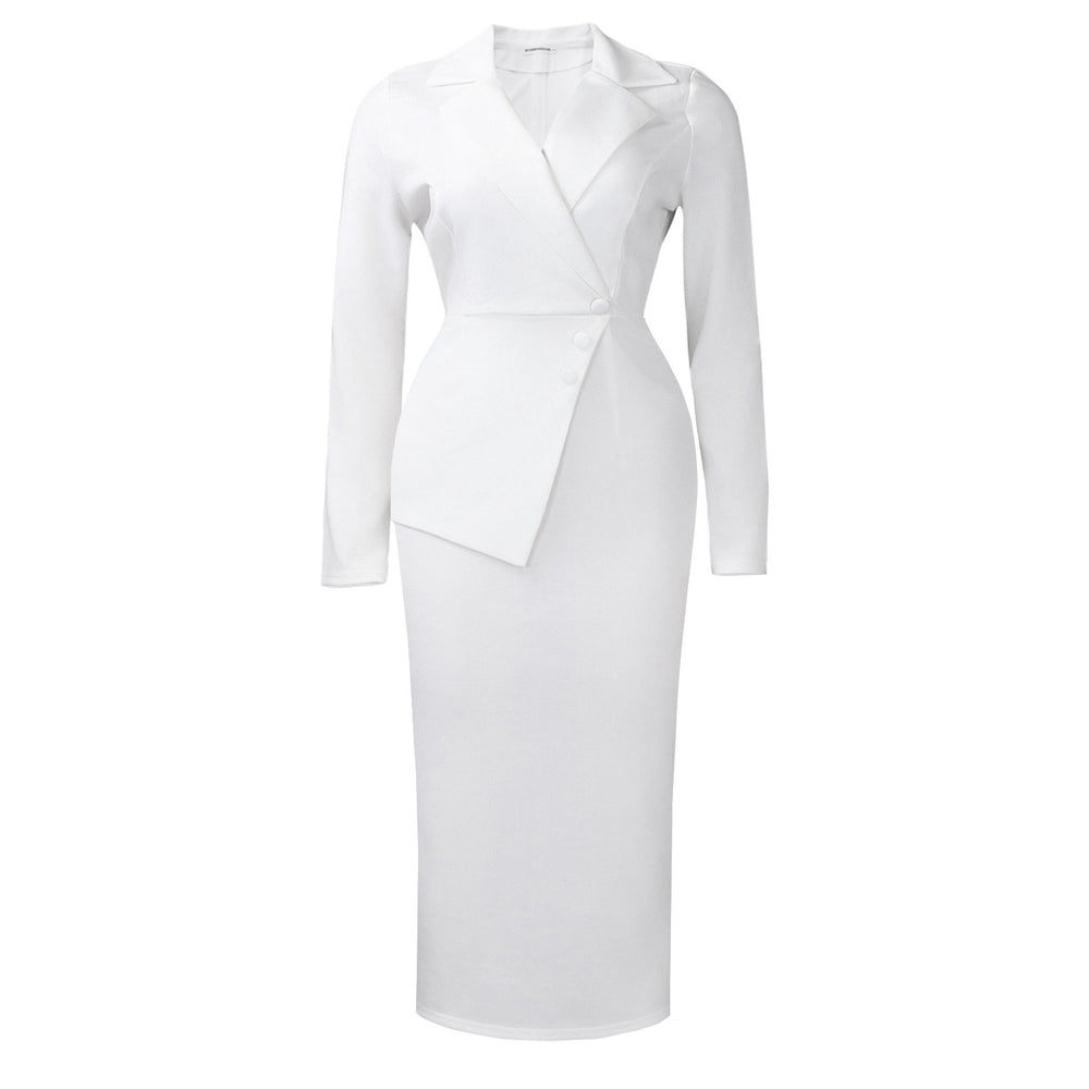 D615 cross-border women's fashion:  spring new arrivals - stylish and elegant commute-ready stretch suit collar high-waisted african dress