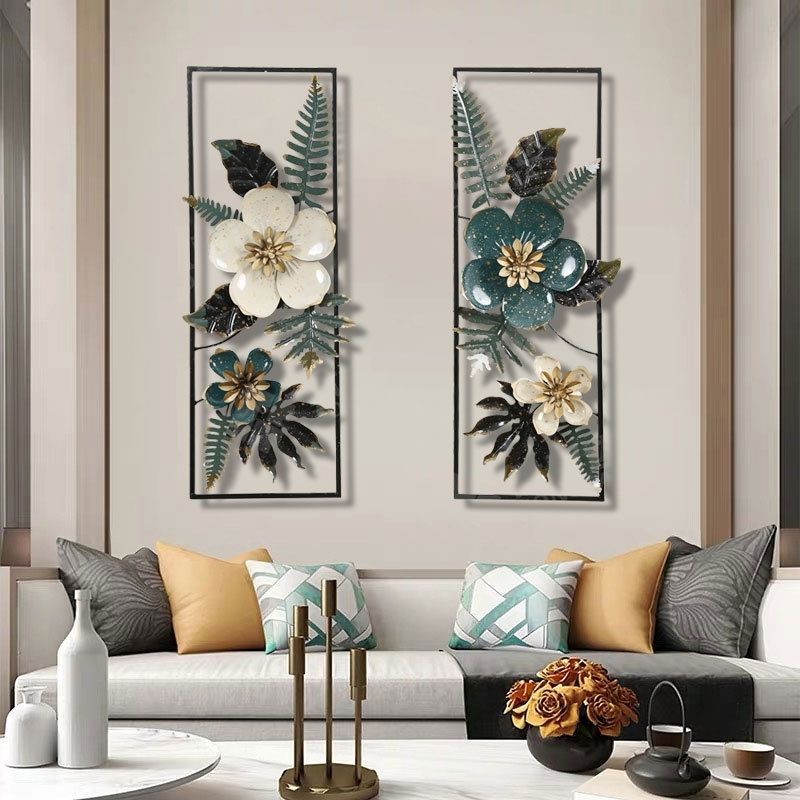 Hallway artificial metal floral wall decor, living room background wall ornament, study room southeast asian handmade iron floral hanging decoration