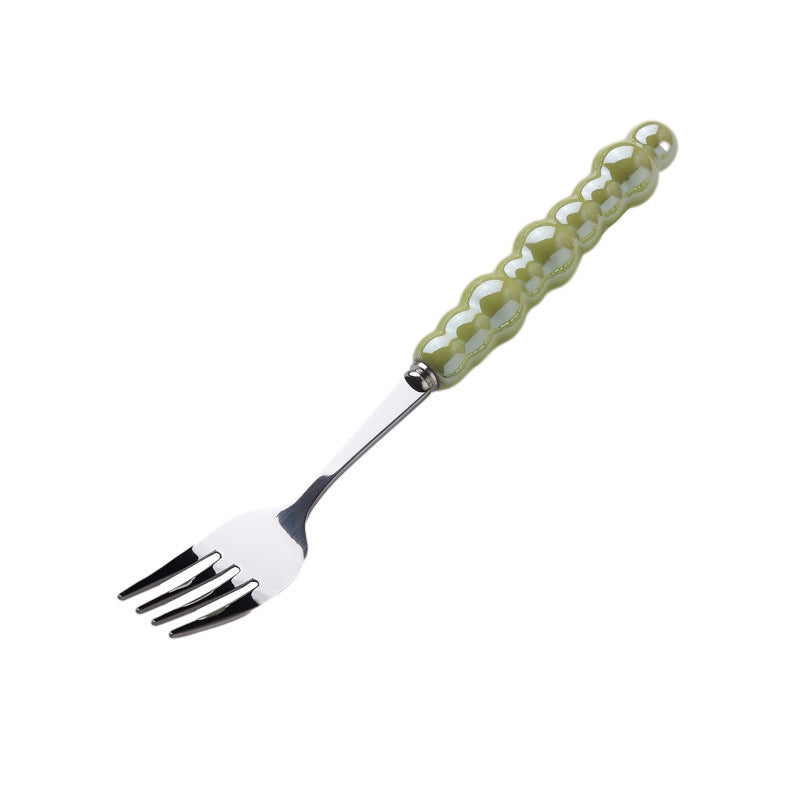Light luxury style ins knife, fork, spoon, pearl handle, stainless steel tableware, creative fork, household high-looking mooncake knife and fork
