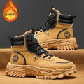 2025 winter men's martin boots: fleece-lined, extra thick, cold-weather, versatile, chunky sole, work boots, warm, british style, yellow boots
