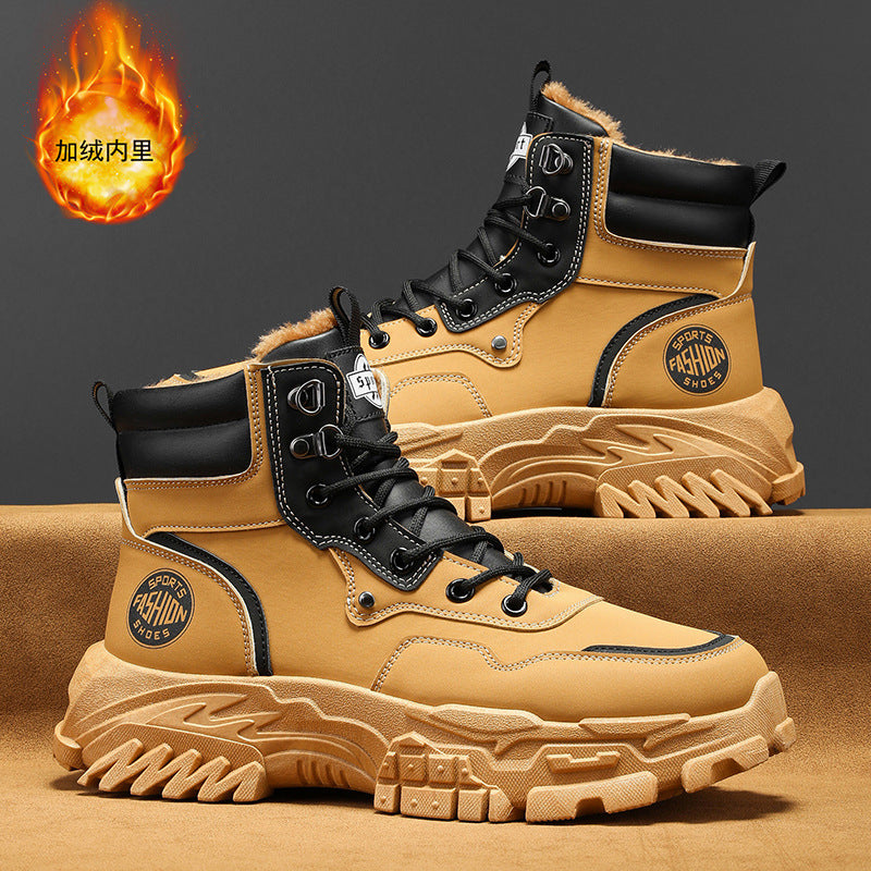 Men's winter martin boots: fleece-lined, warm, trendy, versatile work boots, slip-resistant, durable, thick-soled athletic sneakers
