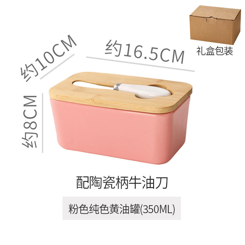 ceramic butter box with matcha knife rectangular for home cheese fresh-keeping sealed jar butter ceramic storage box