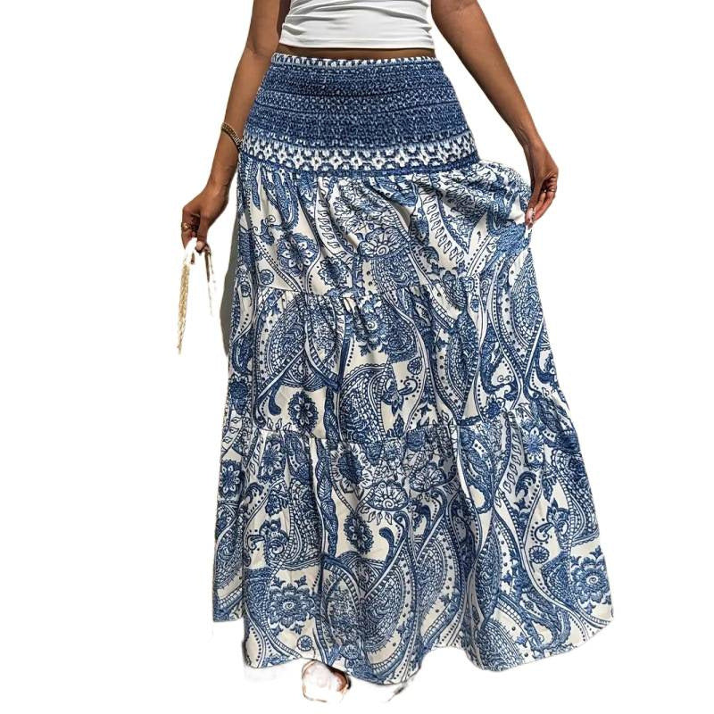 Shipped: cross-border, independent us/european e-commerce platform, casual printed maxi skirt, vacation midi skirt, foreign trade printed dress