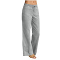 european and american cross-border women's linen-look fashion casual loose comfort solid color straight-leg pants with pockets wide-leg trousers