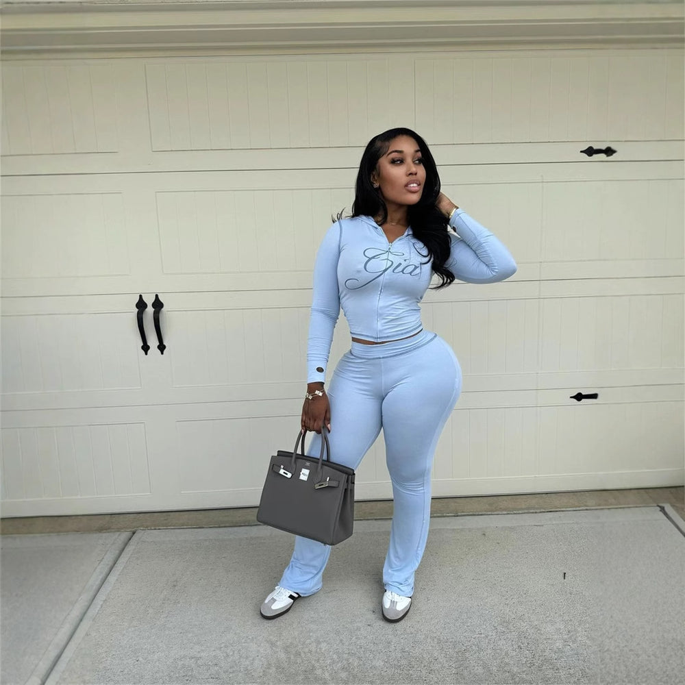 women's fashion, european and american trendy brand, new ins style, solid color, women's sexy, straight shoulder, topstitched two-piece long-sleeved set