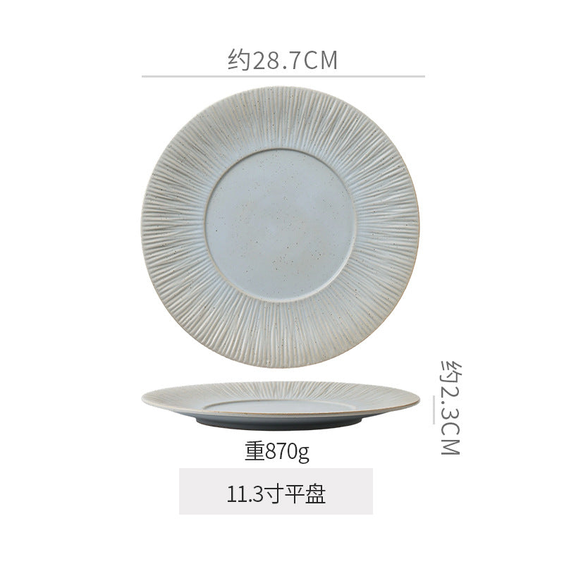 Retro kiln line pattern high-looking tableware restaurant hotel stylish display dessert plate steak plate for home dish plate