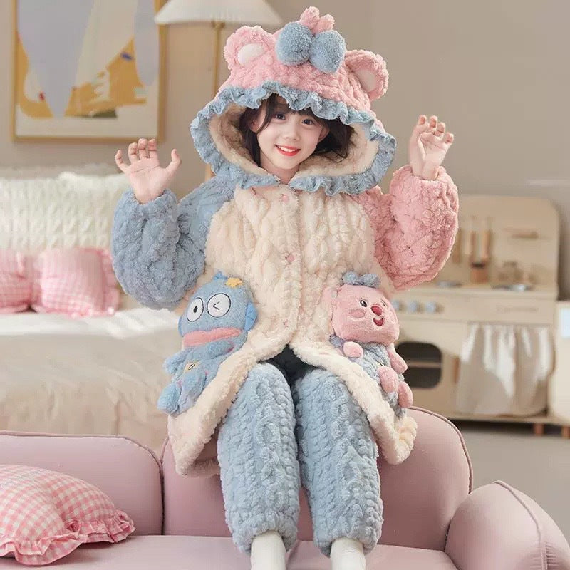 【triple-layer quilted, fleece-lined, extra thick】new winter coral fleece pajamas for girls, baby & toddler girls' loungewear