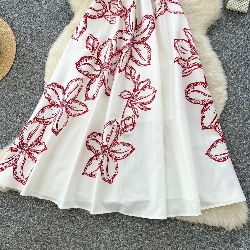 French retro chic women's dress -  spring collection - high-end tie-waist sleeveless printed maxi dress